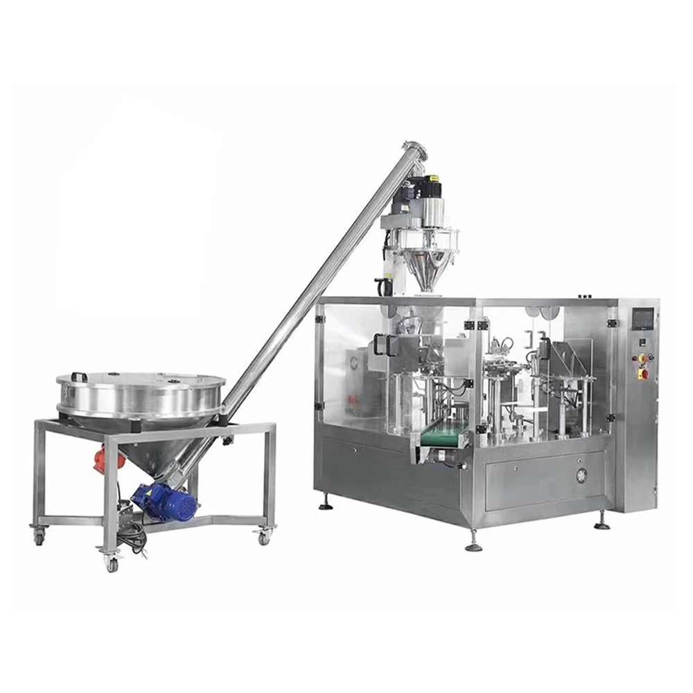 SK8-200G Automatic 8 work station Baking soda flour powder stand up zipper bag packing machine